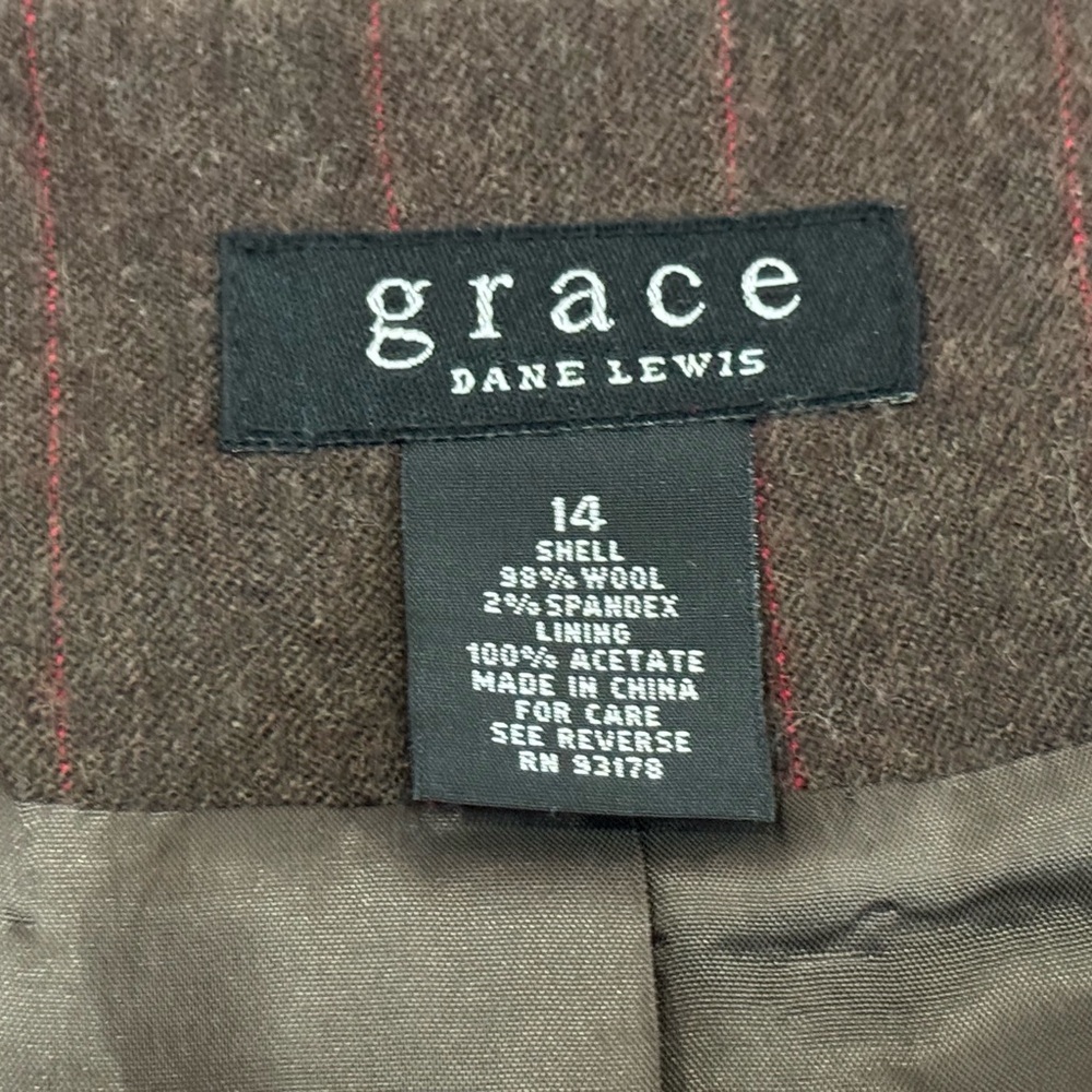 Grace Dane Lewis Brown Striped Long Wool Blend Blazer-like Coat, Size 14 - Picture 7 of 7